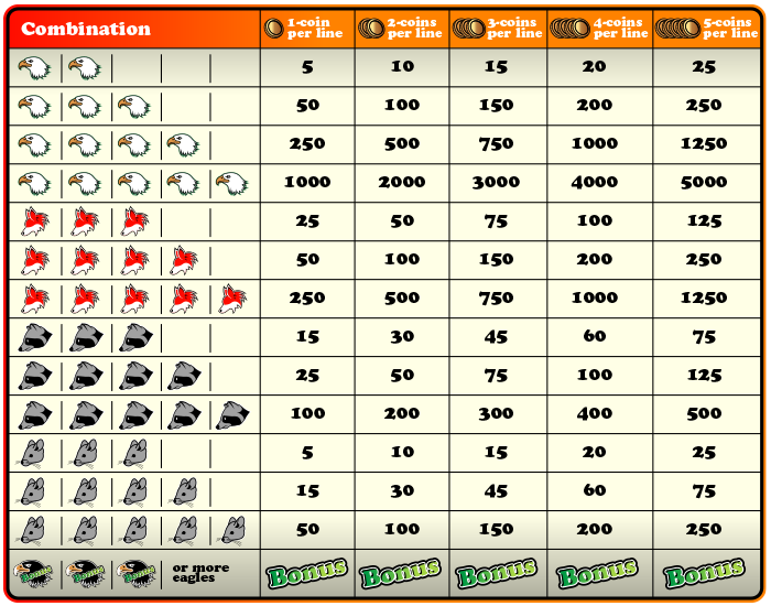 Payline combination chart