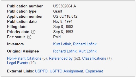 patent US5362064 A